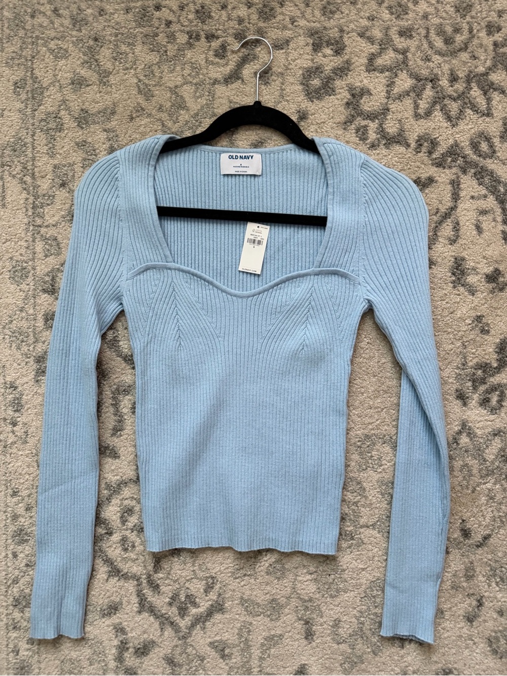 Old Navy Sky Blue Ribbed Sweetheart Neck Top